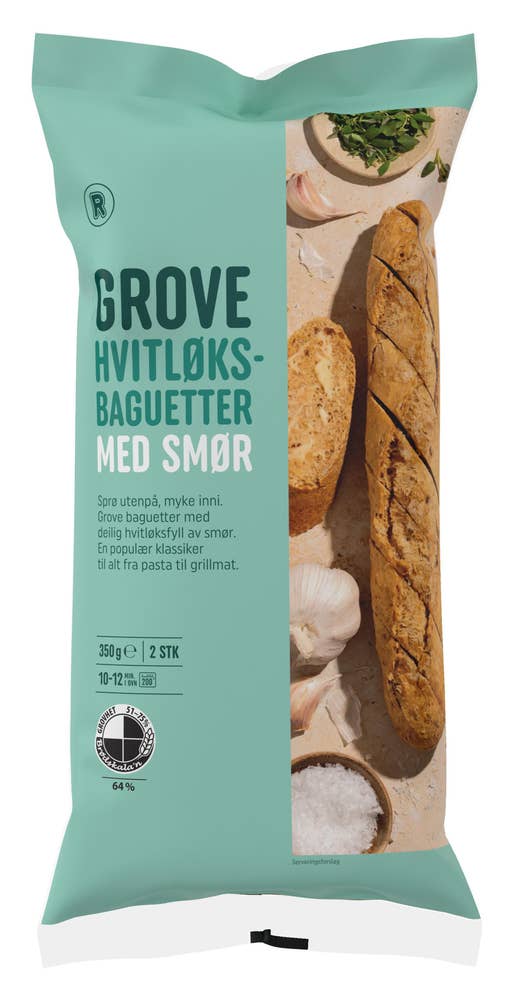 R Grove hvitløksbaguetter med smør