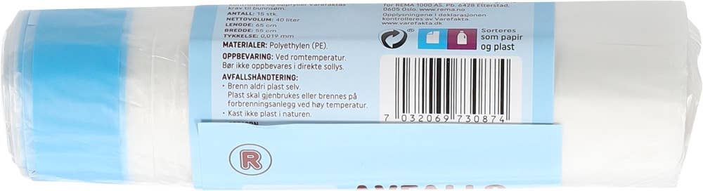 R Avfallspose med Snøring Klar, 40l