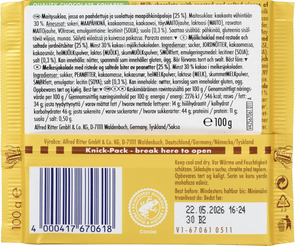 Ritter Sport Nut Selection Roasted Peanut