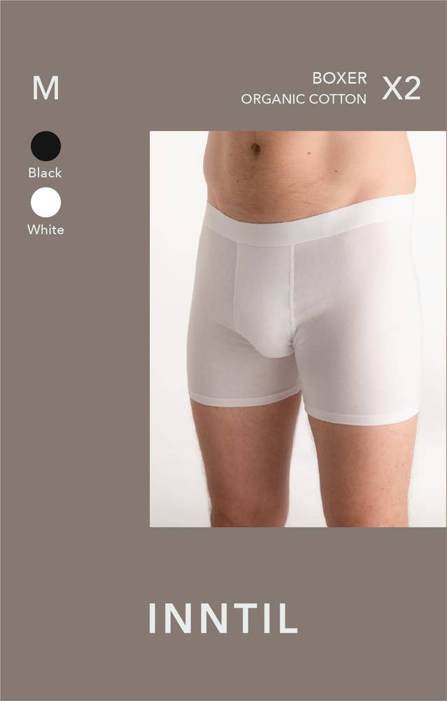 Inntil Bokser i økologisk bomull Sort & hvit, str. M