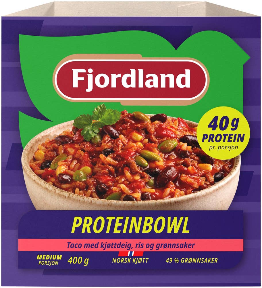 Fjordland Proteinbowl Taco med kjøttdeig, ris og grønnsaker