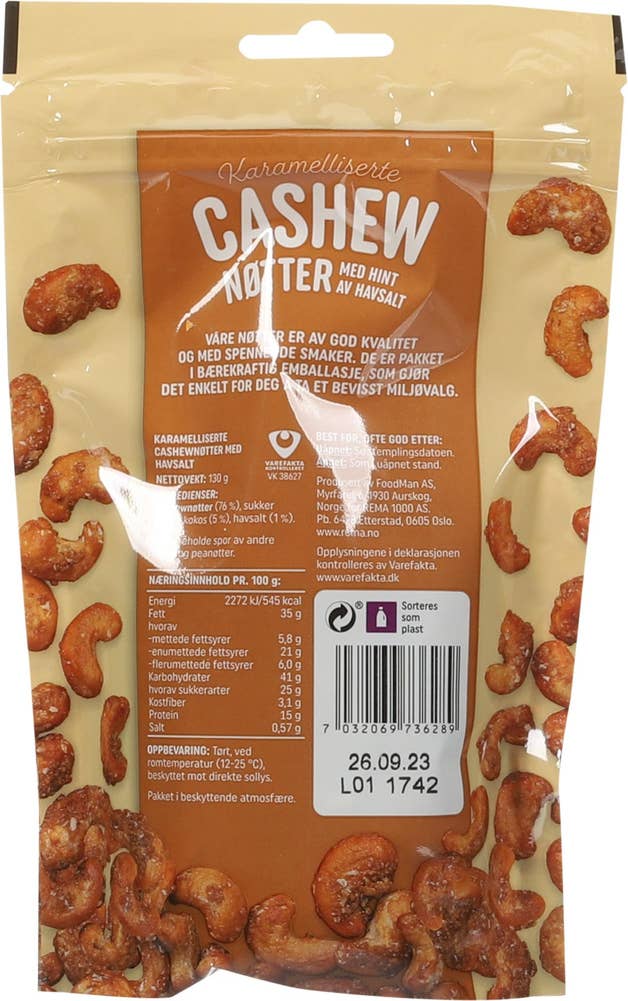 R Karamelliserte cashewnøtter med hint av salt