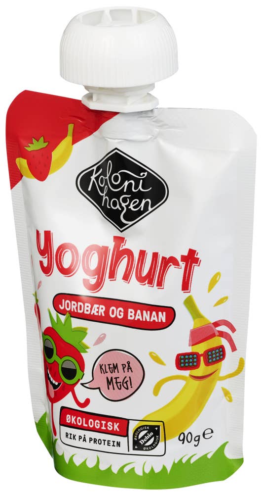 Kolonihagen Yoghurt jordbær og banan klemmepose Økologisk
