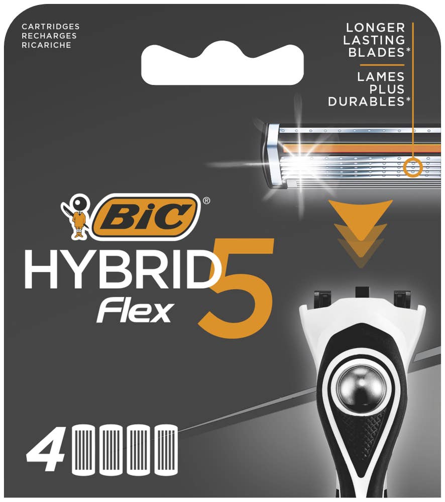 BIC Hybrid 5 Flex-barberblad Refill, 4 stk