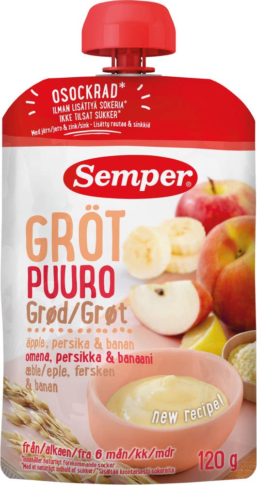 Semper Grøt med eple og fersken Fra 6 mnd