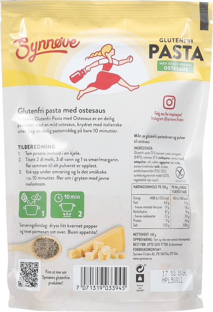 Synnøve Finden Glutenfri pasta med ostesaus