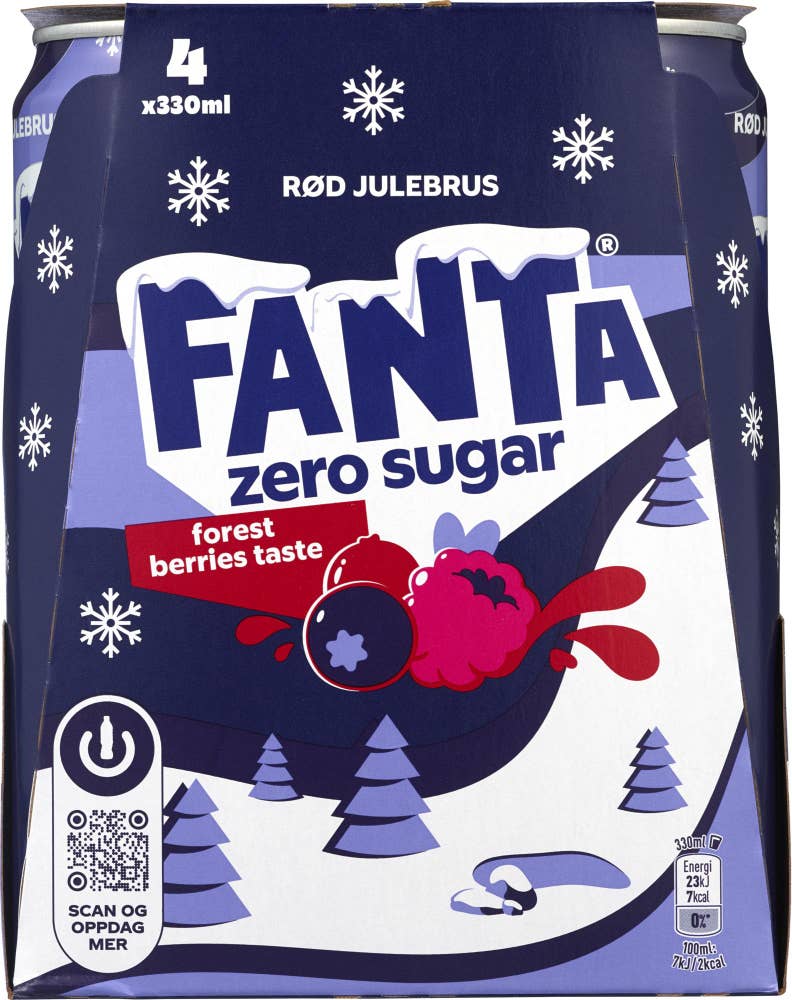 Fanta julebrus Forrest Berries Zero Sugar 4x0,33L