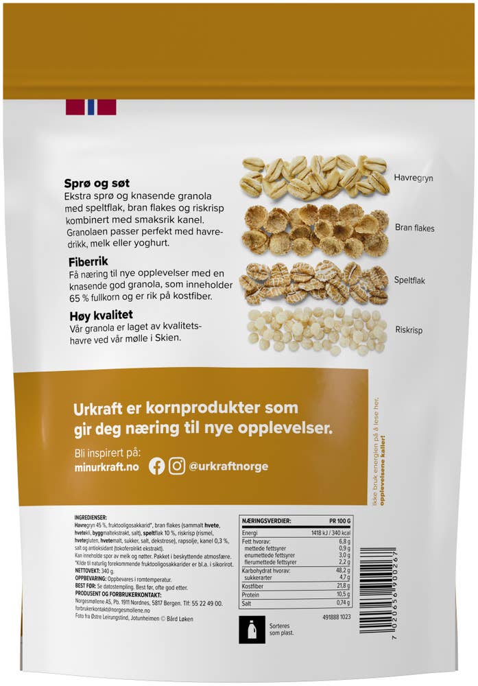 Urkraft Havregranola spelt og kanel