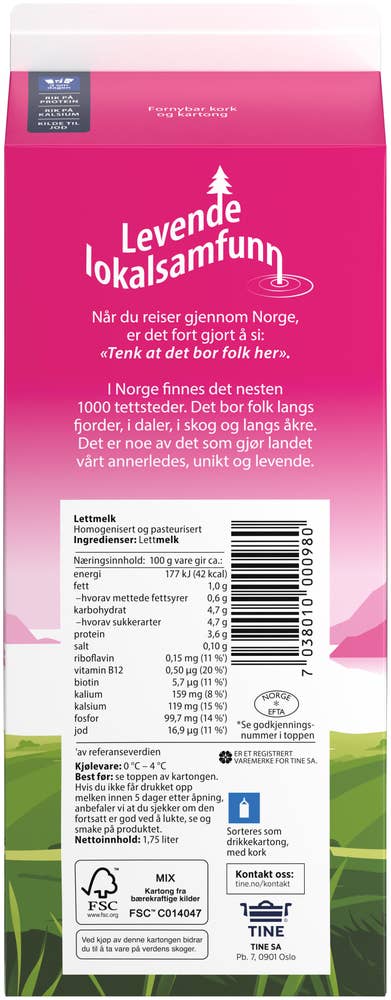 Tine Lettmelk 1% fett