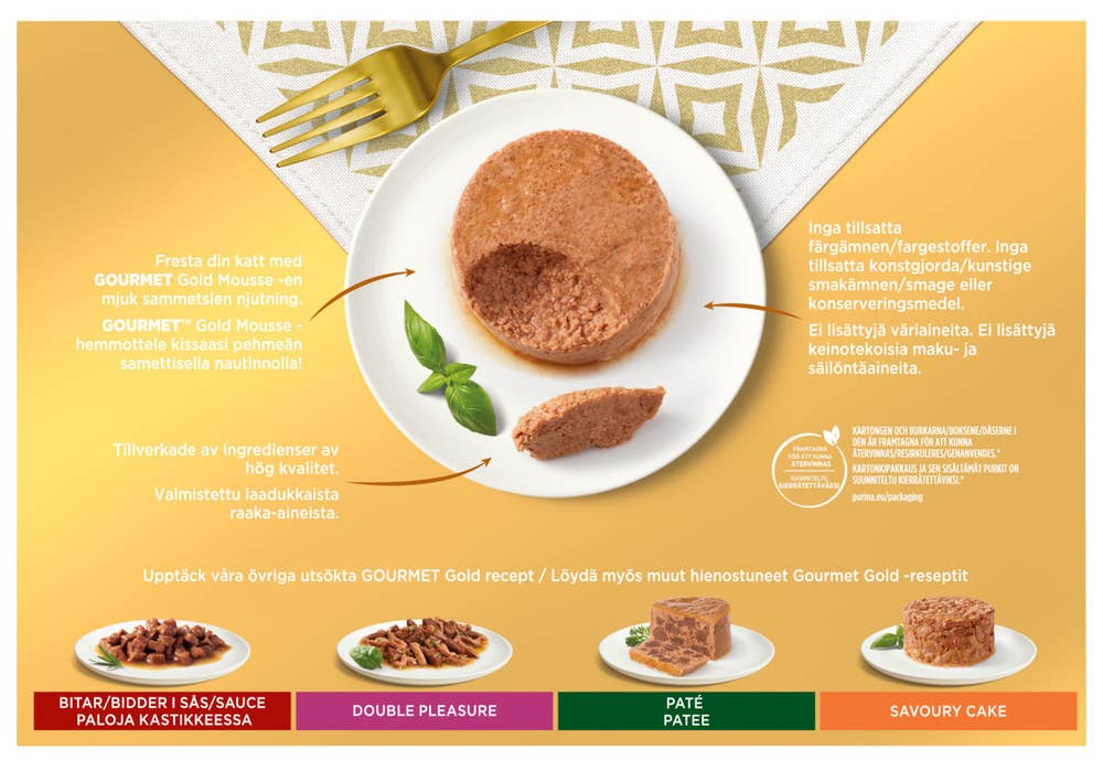Purina Gourmet Gold Mousse med tunfisk, lever, kalkun og oksekjøtt 12x85g