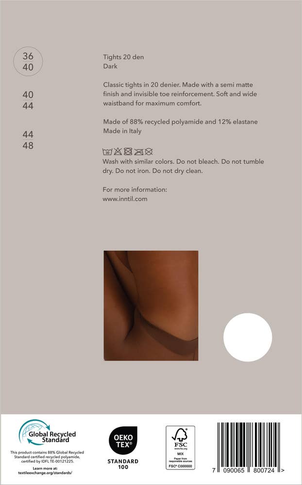 Inntil Strømpebukse 20 DEN Mørk, str. 36-40, semi-matt