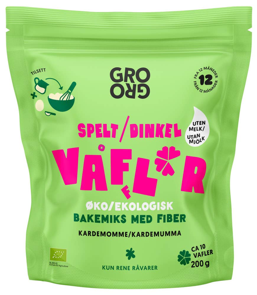 Økologisk spelt- / dinkelvafler bakemiks Med fiber, Fra 12 mnd, 200 g