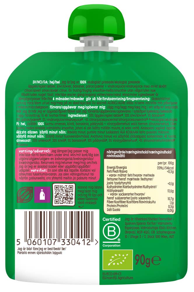 Ellas The Green One Fra 6 mnd, økologisk fruktsmoothie