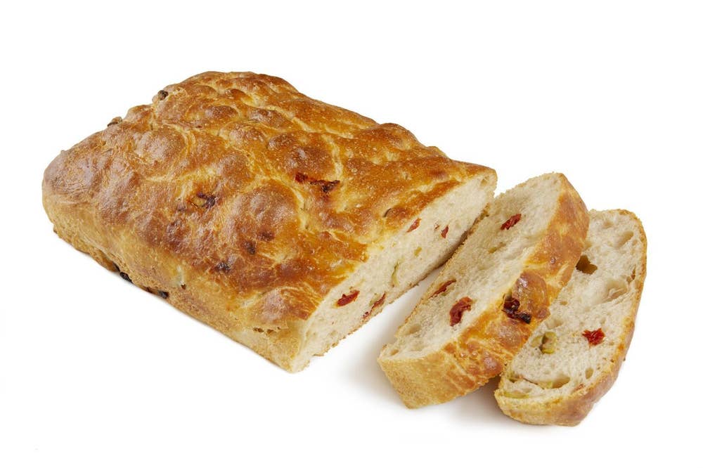 Korn Bakeri Fersk focaccia Med soltørkede tomater og grønn oliven