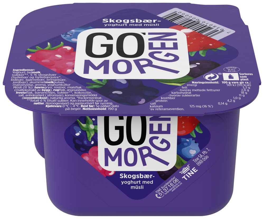 TINE Go'morgen Skogsbæryoghurt med Müsli Partivare, 6pk