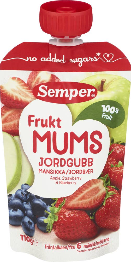 Semper Fruktmums jordbær, eple og blåbær Fra 6 mnd