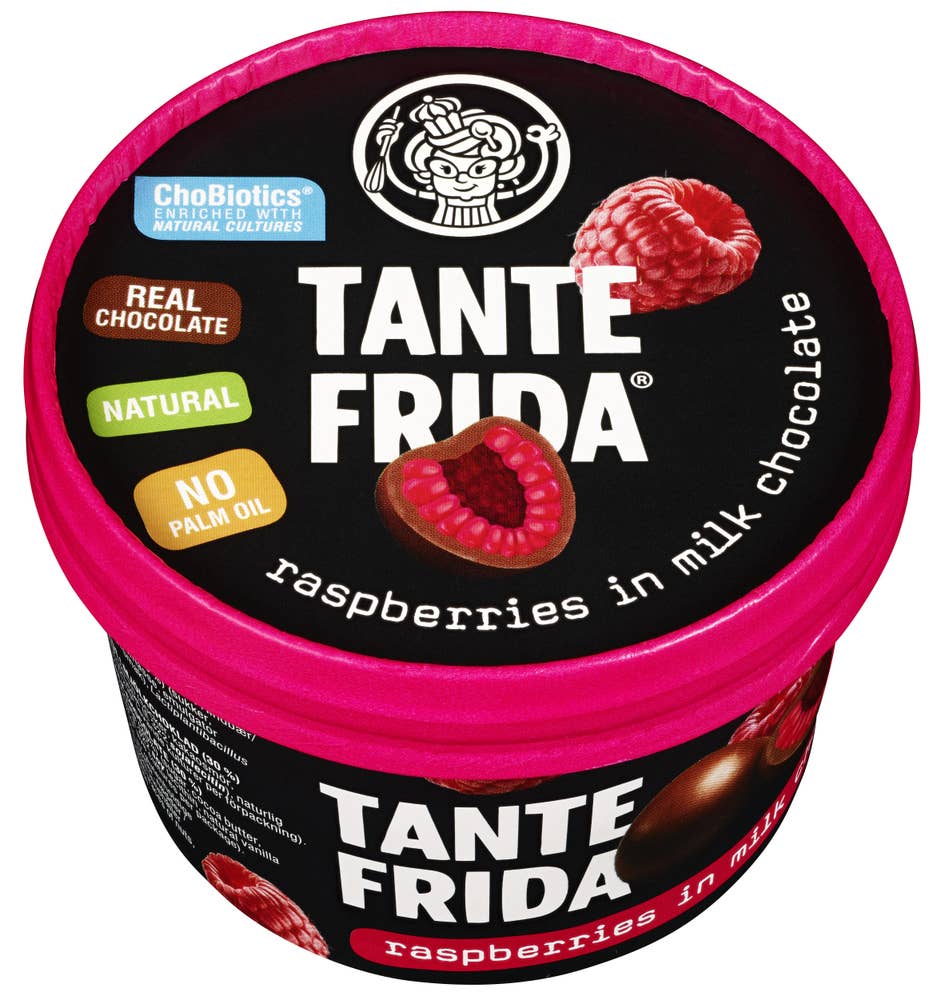 Tante Frida Frosne bringebær med melkesjokolade