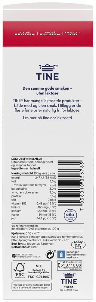Tine Laktosefri Helmelk