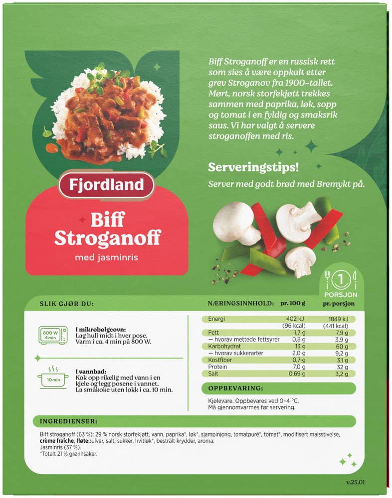 Fjordland Biff stroganoff Med jasminris