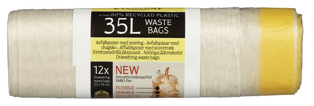 Everyday Avfallsposer med snøring Transparent, 35l, 80% resirkulert plast