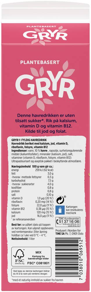 TINE Gryr fyldig havredrikk