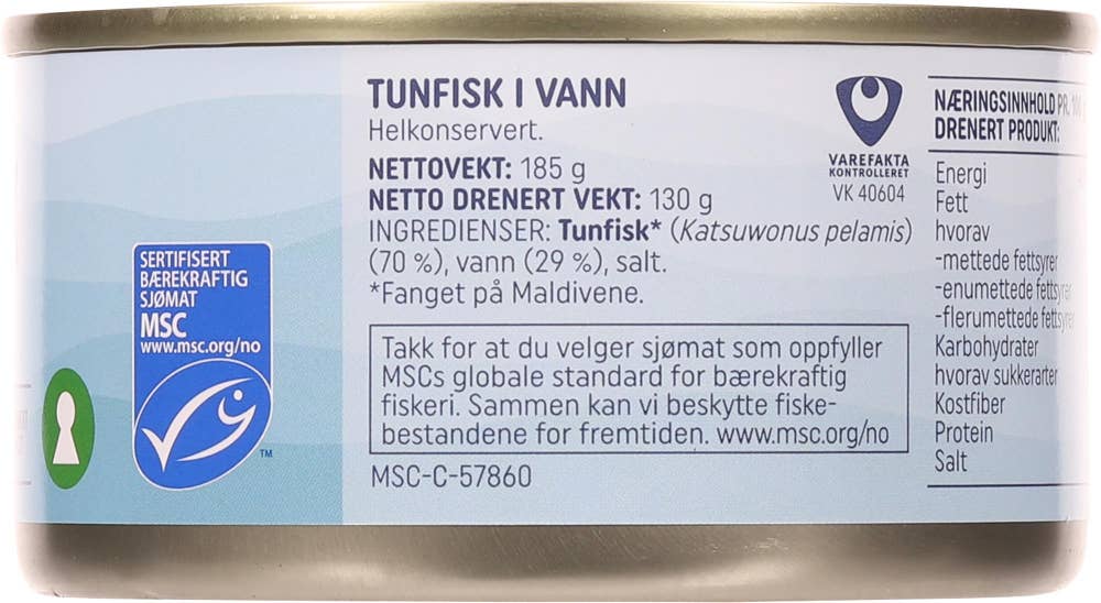 R Tunfisk i vann MSC-merket