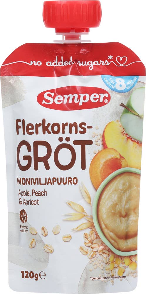 SEMPER Flerkornsgrøt eple, fersken og aprikos 8 mnd