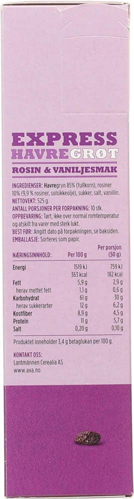 Axa Express havregrøt Rosin og vaniljesmak