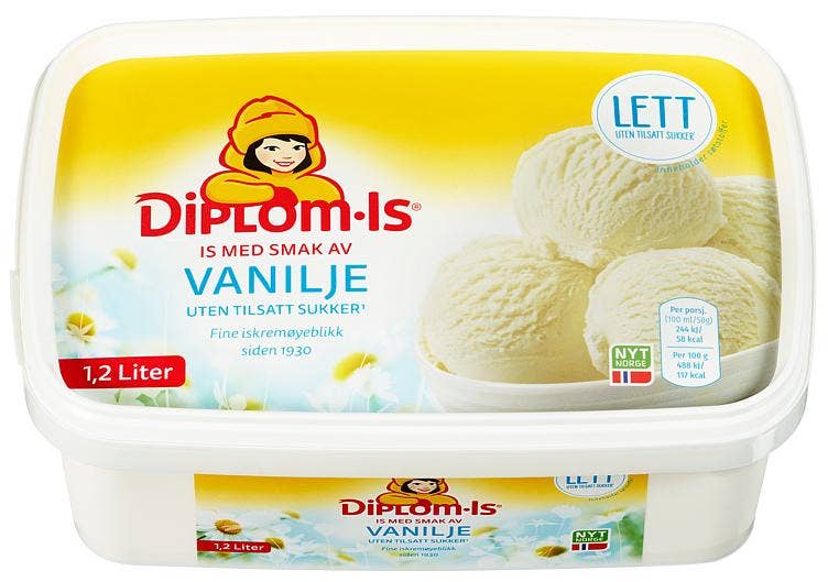 Diplom-is Vaniljeis Lett Uten Tilsatt Sukker