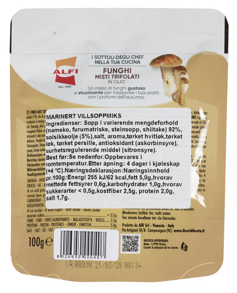 i Fuori di Busta Villsoppblanding i olje