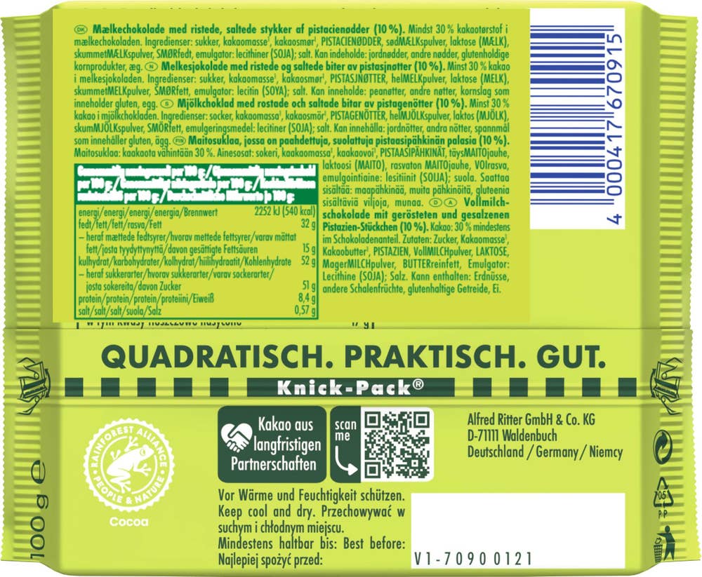 Ritter Sport Nut Selection Pistachio