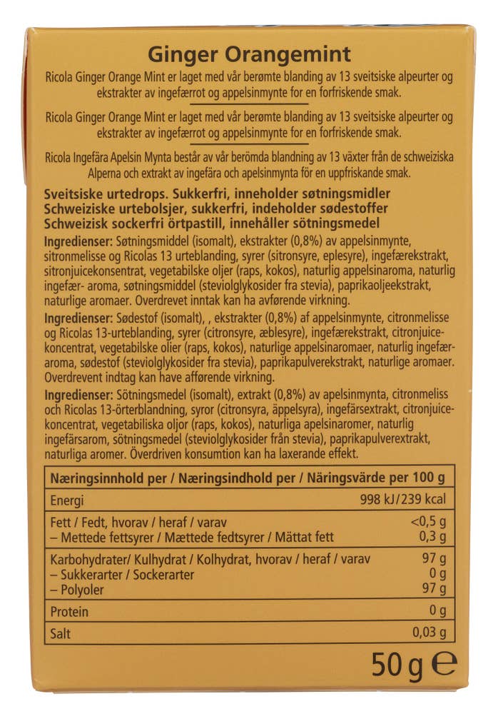Ricola Ingefær sukkerfri