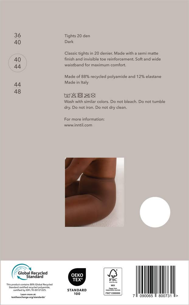 Inntil Strømpebukse 20 DEN Mørk, str. 40-44, semi-matt