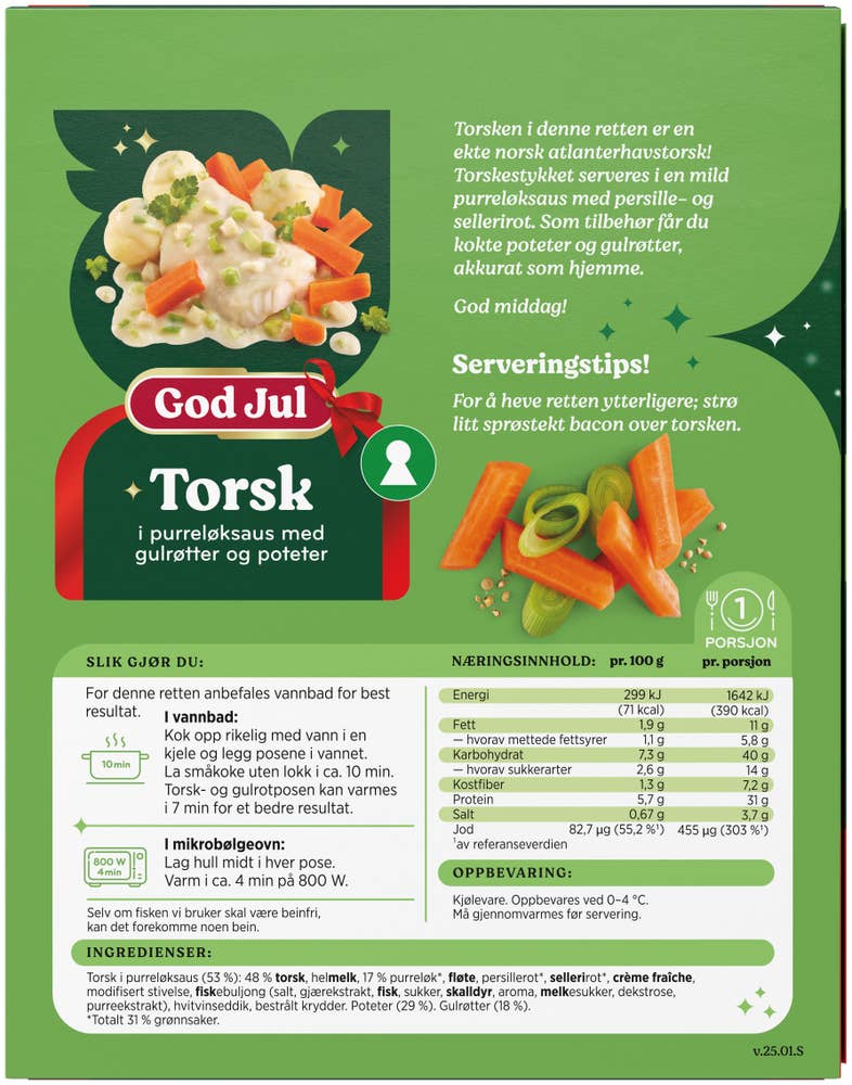 Fjordland Torsk Med purreløksaus, gulrøtter og poteter