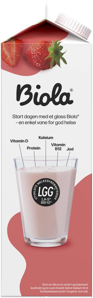 TINE Biola® yoghurtdrikk jordbær & rabarbra Uten Tilsatt Sukker