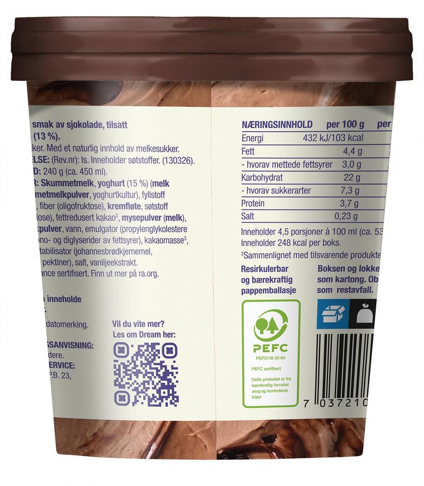 Dream Yoghurtis sjokolade Uten sukker