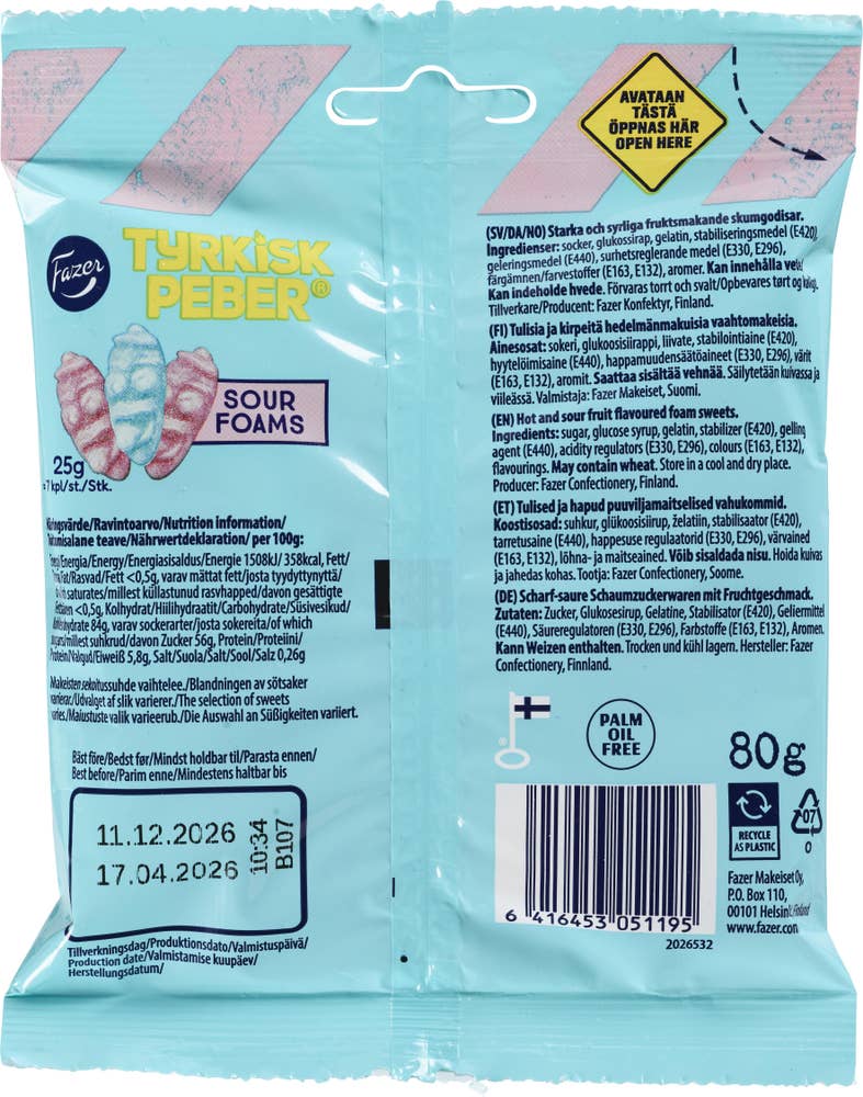 Fazer Tyrkisk Peber Sour Foams Candy Bag