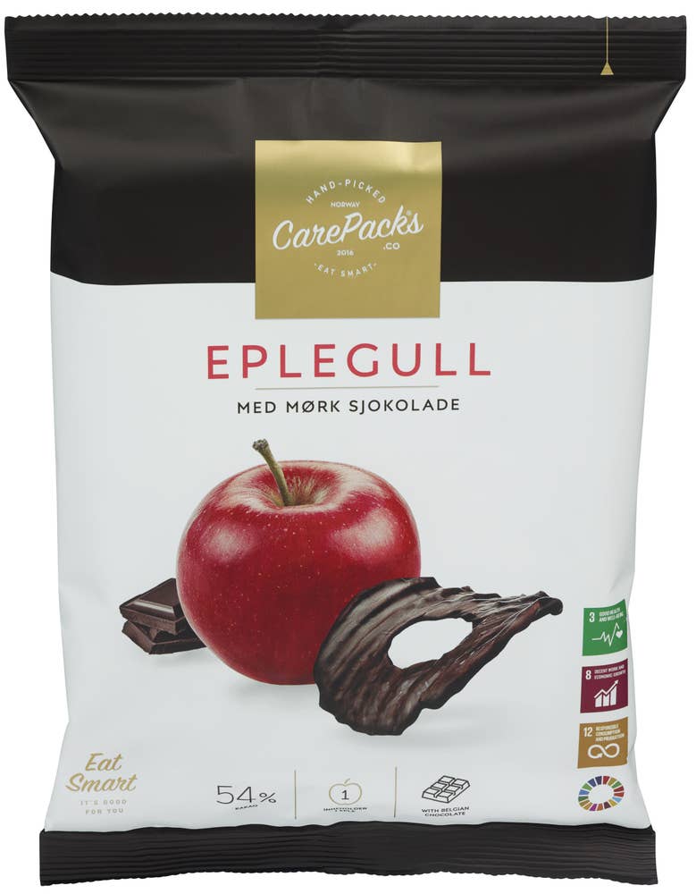 Carepacks Eplegull med mørk sjokolade