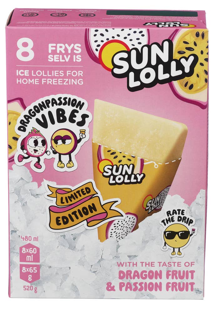 Sun Lolly Dragefrukt & Pasjonsfrukt 8 stk.