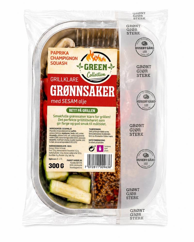 Huseby Gaard Grillklare paprika, champignon og squash Med sesamolje