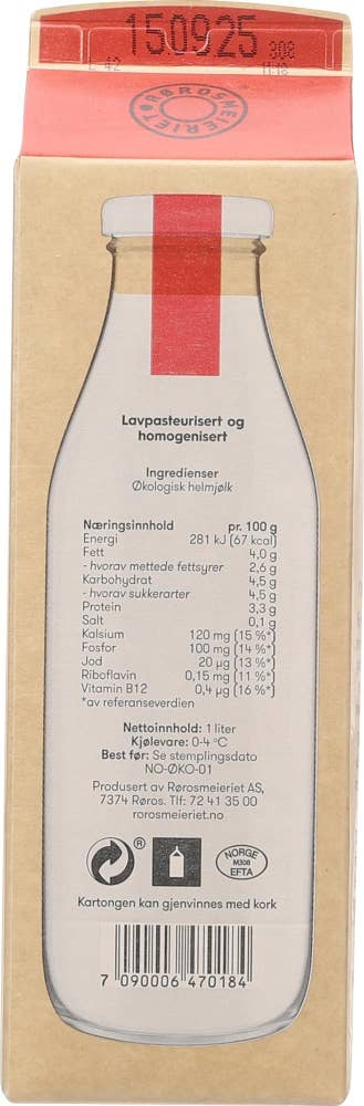 Økologisk Rørosmjølk Hel 4,0% fett
