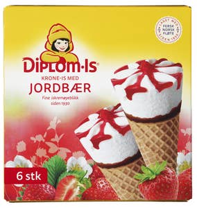 Diplom-is Krone-is med jordbær 6 stk