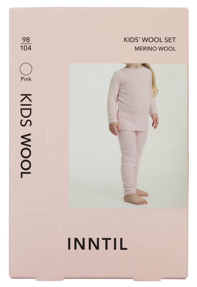 Inntil Ullsett til barn i 100% merinoull Rosa, str 98-104