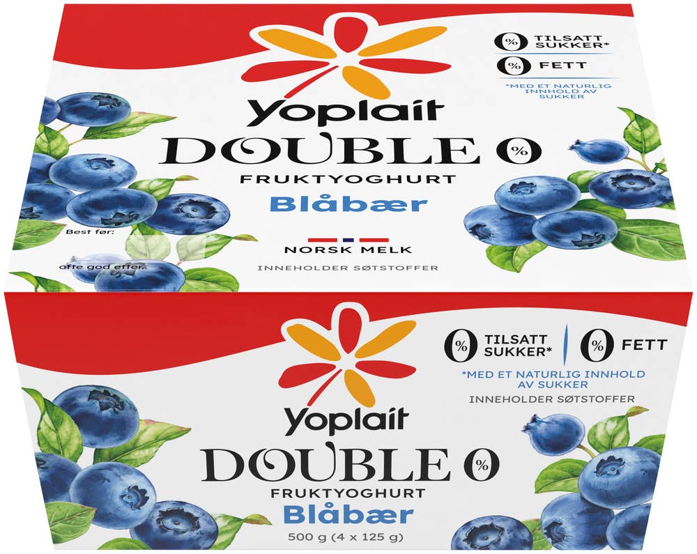 Yoplait 00% Blåbær, 4x124g