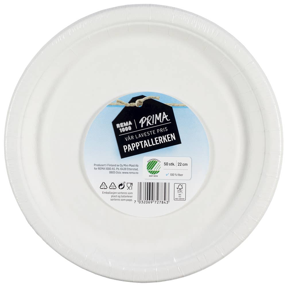 Prima Papptallerken 22 cm