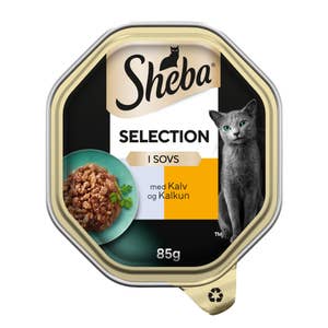 Sheba Selection våtfôr til katter i skål med kalkun i saus