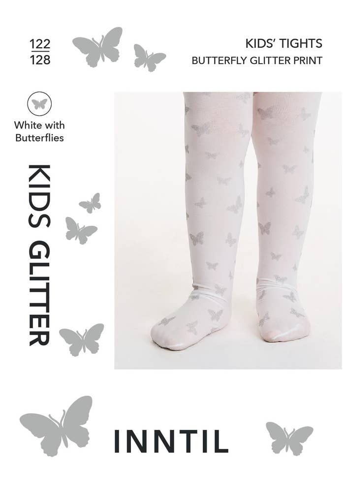 Inntil Hvite glittertights til barn Sommerfuglprint, str 122-128