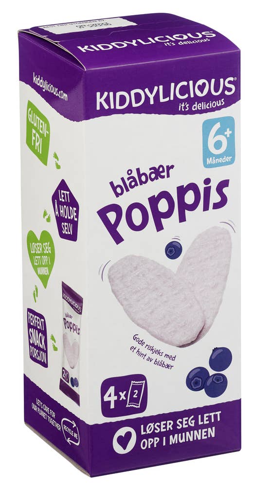 Kiddylicious Blåbær poppis Fra 6 mnd, 4x2stk
