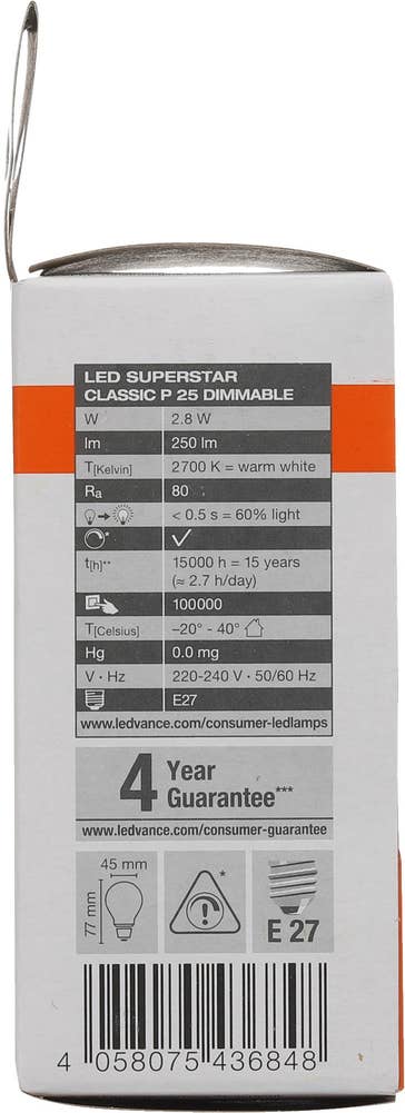 Osram LED-lyspære E27 Dimbar, 25 W, 250 lm, varm hvit