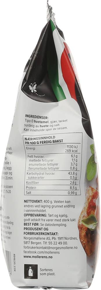 Norgesmøllene Pizzabunn italiensk Tipo 0 og surdeig